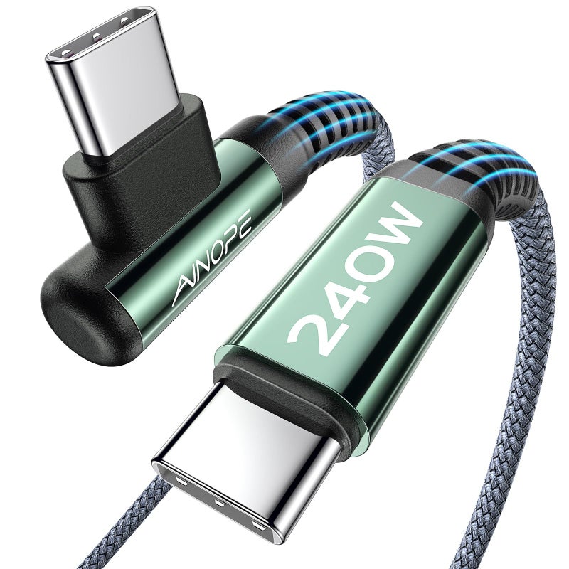 AINOPE 240W High Speed USB C Cable [6.6ft] USBC to USBC Cable, Right Angle C to C Cable Fast Charging Compatible with iPhone 16 Charger Cord, iPad Pro,MacBook Air 2024 M4,Samsung Galaxy S24, Grey - Image 1