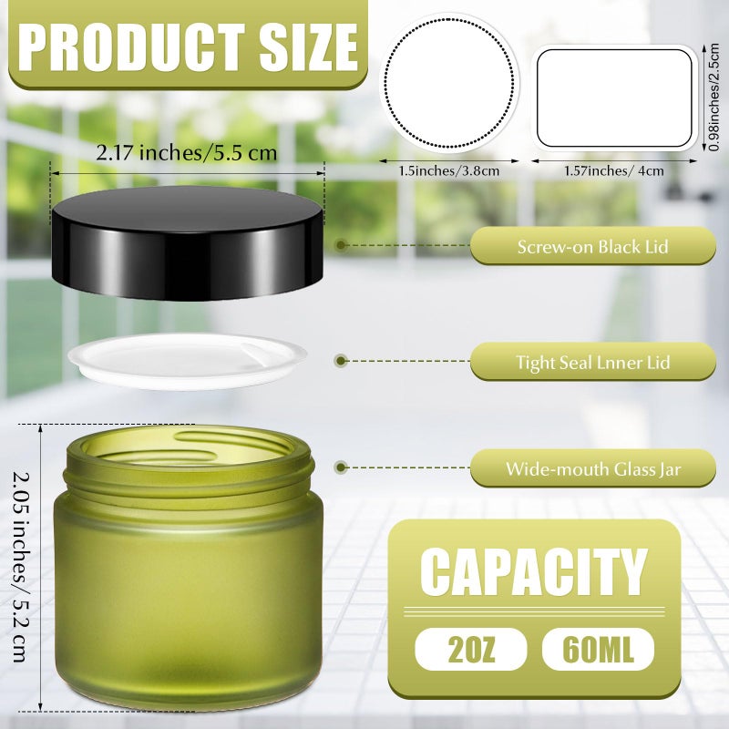 Layhit 60 Pcs 2 oz Glass Jars with Lids Bulk, Small Jars Containers Travel Storage Jar with Inner Liners Labels for Candle Scrubs, Lotions, Cream, Lip Balm (Green,Black Lid) - Image 2