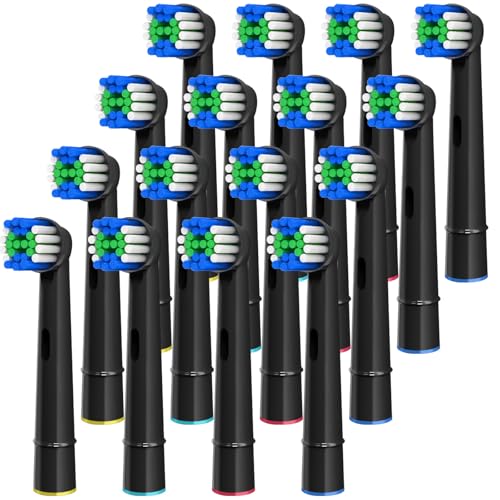 FIRIK Replacement Toothbrush Heads, Compatible with Oral B Braun, 16 Pcs Professional Electric Brush Heads for Oral B Braun Replacement Heads Refill, Black