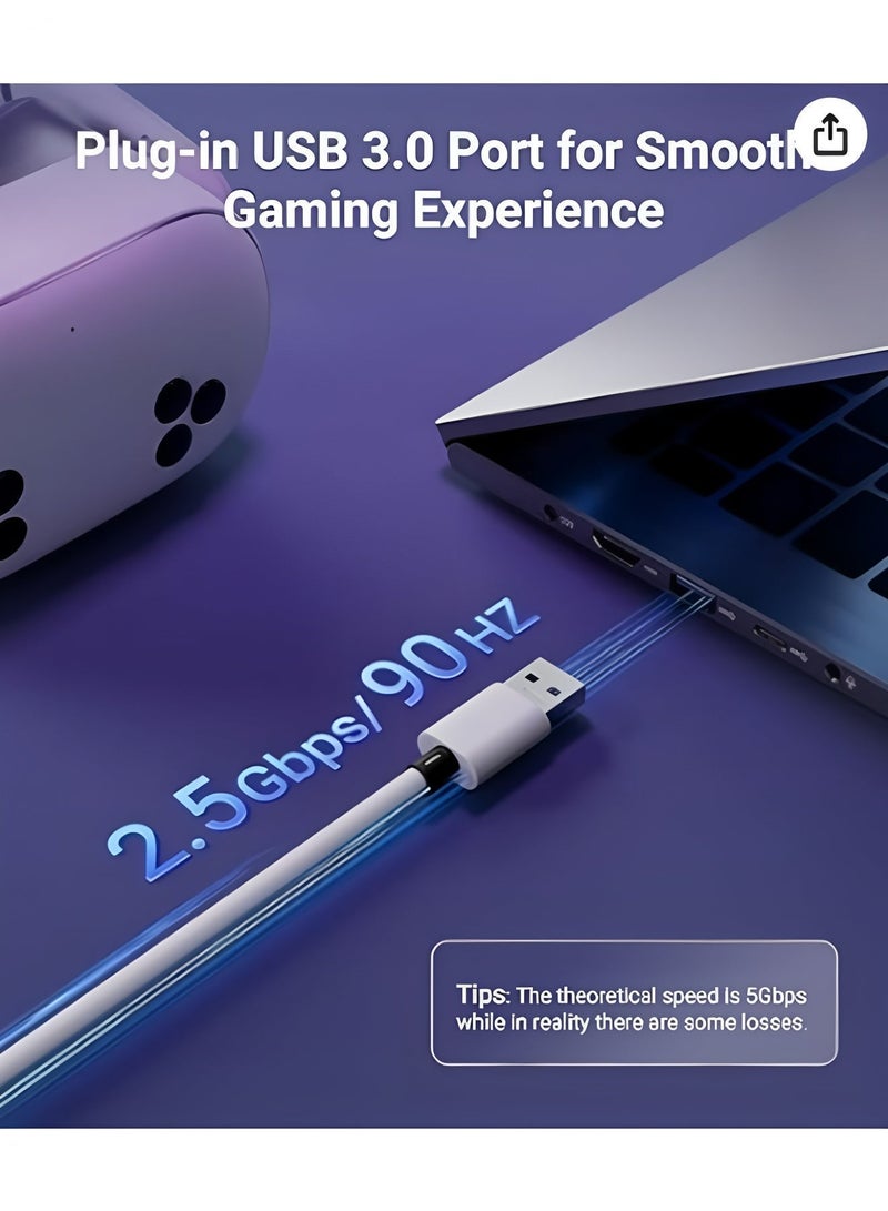 أبلينم كابل توصيل بطول 16 قدمًا مع منفذ شحن، متوافق مع ملحقات Meta Quest 3S/Quest 3/Oculus Quest 2، كابل USB 3.0 مزود بمنفذ شحن إضافي، للكمبيوتر الشخصي/SteamVR وللعب لفترات طويلة - Image 5