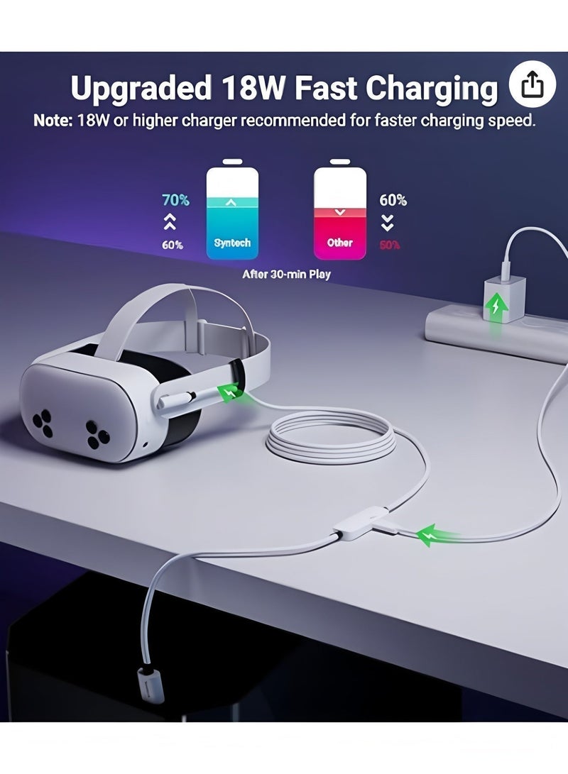 أبلينم كابل توصيل بطول 16 قدمًا مع منفذ شحن، متوافق مع ملحقات Meta Quest 3S/Quest 3/Oculus Quest 2، كابل USB 3.0 مزود بمنفذ شحن إضافي، للكمبيوتر الشخصي/SteamVR وللعب لفترات طويلة - Image 2