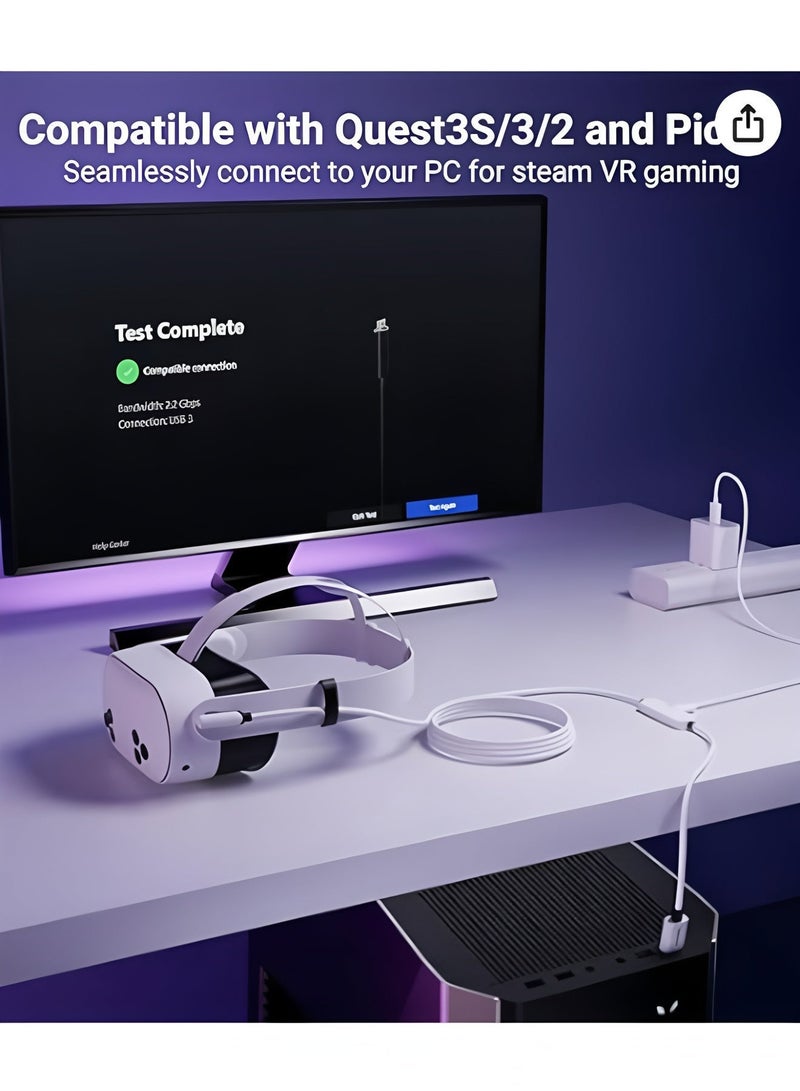 أبلينم كابل توصيل بطول 16 قدمًا مع منفذ شحن، متوافق مع ملحقات Meta Quest 3S/Quest 3/Oculus Quest 2، كابل USB 3.0 مزود بمنفذ شحن إضافي، للكمبيوتر الشخصي/SteamVR وللعب لفترات طويلة - Image 4