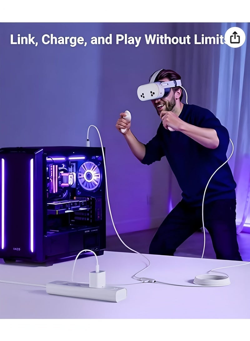 أبلينم كابل توصيل بطول 16 قدمًا مع منفذ شحن، متوافق مع ملحقات Meta Quest 3S/Quest 3/Oculus Quest 2، كابل USB 3.0 مزود بمنفذ شحن إضافي، للكمبيوتر الشخصي/SteamVR وللعب لفترات طويلة - Image 3