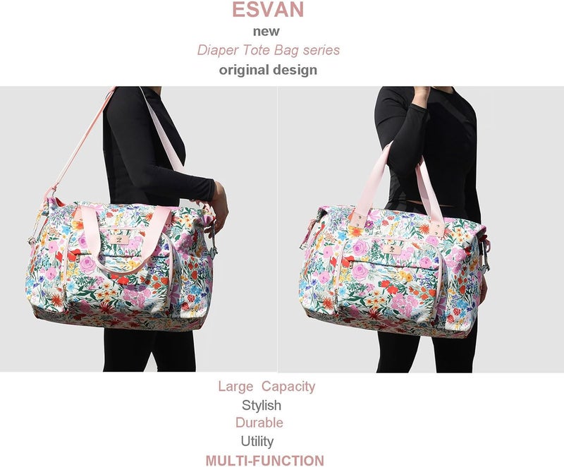 ESVAN حقيبة حفاضات متعددة الاستخدامات للسفر والرحلات الليلية وحقيبة الجيم من الكانفاس والكتان - Image 5