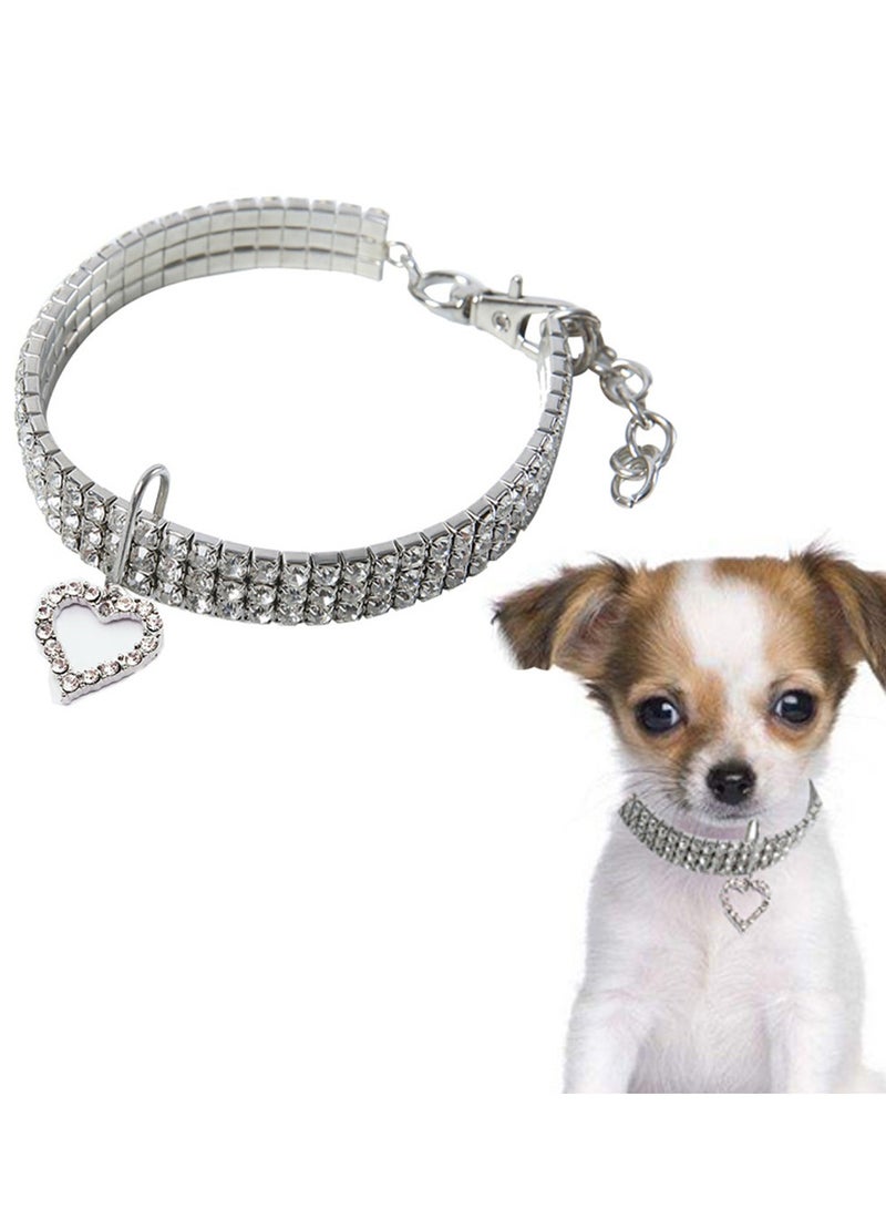 Innoshine Adjustable pet necklace Elastic Cats & Dogs Pet Necklace collar with Love Heart shape pendant  Sparkling Rhinestone Studded Gemstone Jewelry Necklace for Cats and Small Dogs - Image 1