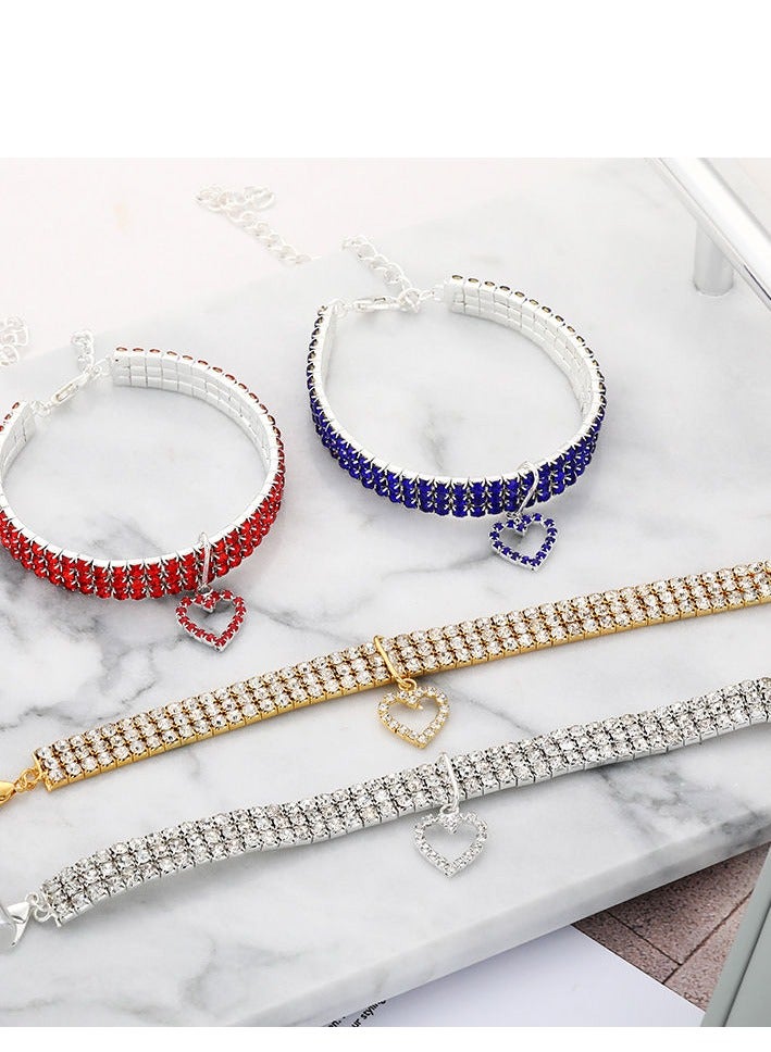 Innoshine Adjustable pet necklace Elastic Cats & Dogs Pet Necklace collar with Love Heart shape pendant  Sparkling Rhinestone Studded Gemstone Jewelry Necklace for Cats and Small Dogs - Image 5