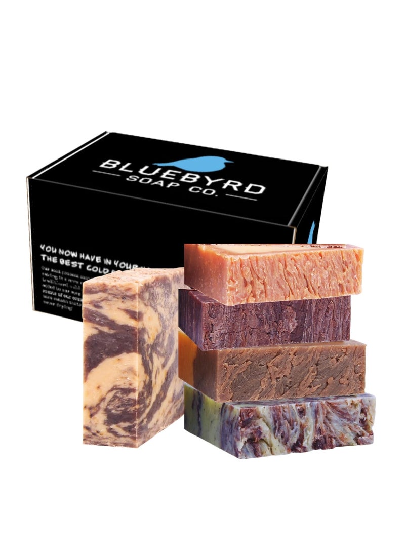 BLUEBYRD SOAP CO. - Bluebyrd Gourmet Assorted Handmade Soap Bars for Women  Men  Large 25 oz Gift Set of 5 Natural Cleansing Bars  Chocolate Orange Coffee Mocha Mint Chocolate  Vegan Soap Gift Gourmet - Image 1