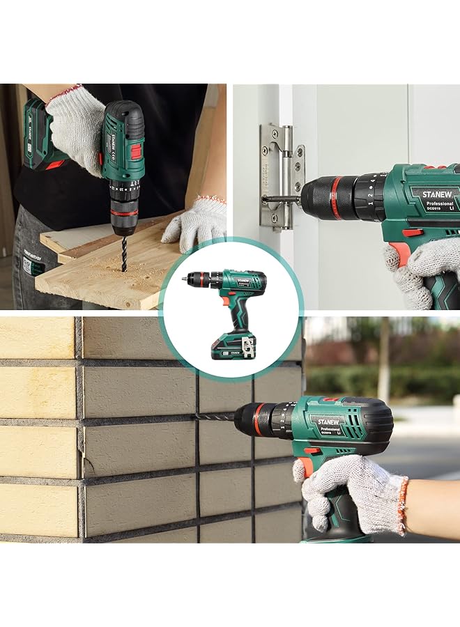 erorex High Power Cordless Hammer Drill Screwdriver 20V+ 2X2.0Ah Li Ion Batteries 18+3 Torque Includes Drill Bits And Charger In 24 Piece Set - Image 4