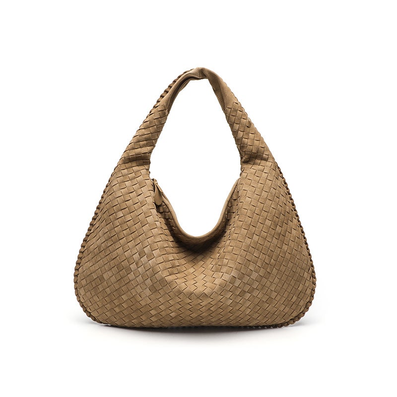 حقيبة كتف كلاسيكية كبيرة السعة مصنوعة يدويًا 2024 جديدة عصرية بسيطة حقيبة تنقل للنساء كاكي (متوفر في المخزون) - Image 1