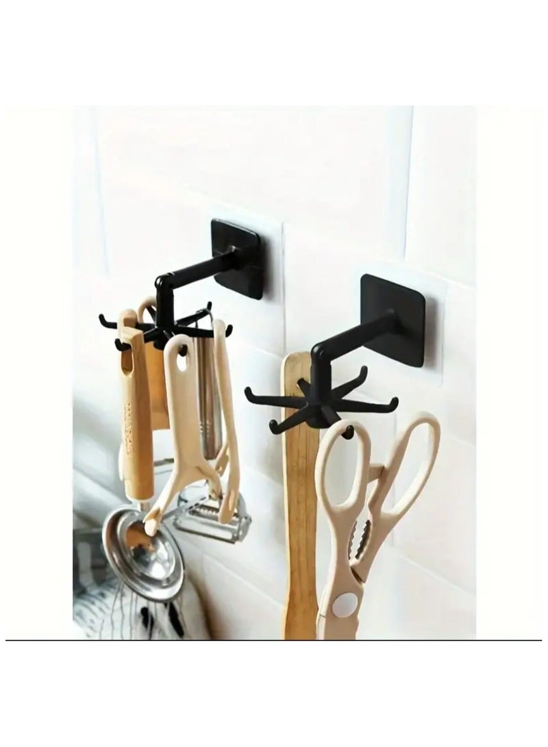 إل ديس قطعة واحدة من حامل الأواني الدوّار 360 درجة – منظم أدوات المطبخ قابل للتوسيع للتثبيت على الحائط، ذاتي اللصق بدون حفر، مزود بخطافات دوّارة لتخزين الملاعق والأواني والمقالي والأغطية وأدوات الطهي - Image 1