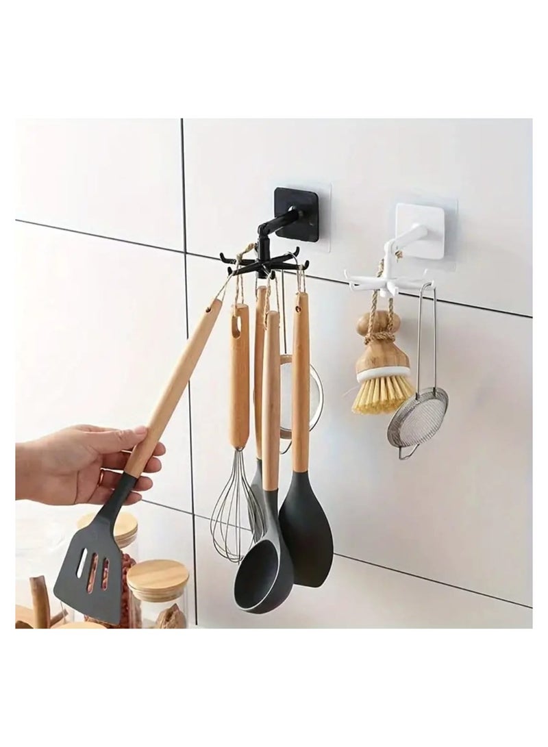 إل ديس قطعة واحدة من حامل الأواني الدوّار 360 درجة – منظم أدوات المطبخ قابل للتوسيع للتثبيت على الحائط، ذاتي اللصق بدون حفر، مزود بخطافات دوّارة لتخزين الملاعق والأواني والمقالي والأغطية وأدوات الطهي - Image 4