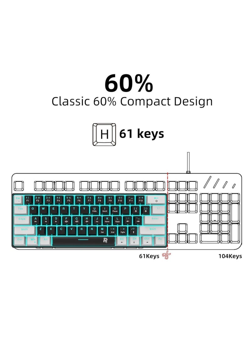 DUNISO Wired 60% Mechanical Gaming Keyboard, Blue Switch Full Anti Ghosting Portable Mini Keyboard, For Windows Laptop PC Mac (White Black Ice) - Image 5