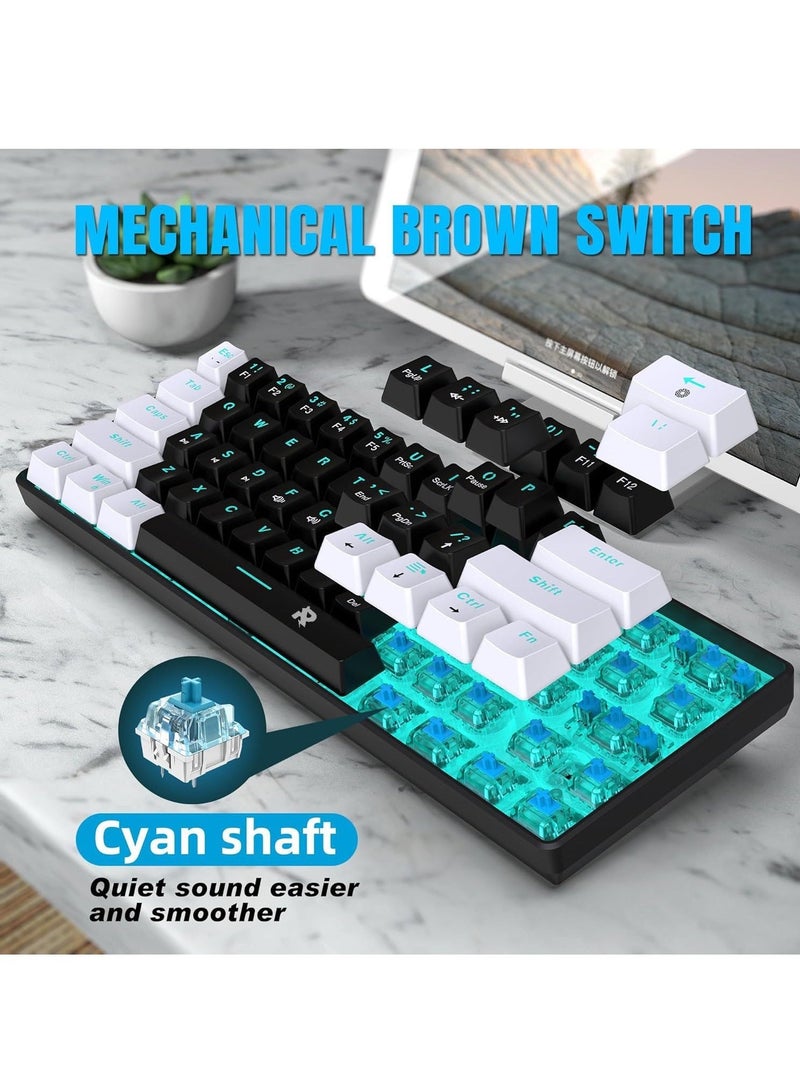 DUNISO Wired 60% Mechanical Gaming Keyboard, Blue Switch Full Anti Ghosting Portable Mini Keyboard, For Windows Laptop PC Mac (White Black Ice) - Image 4