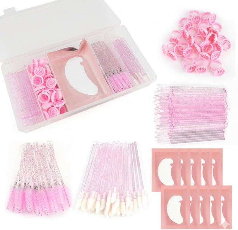 Eyelash Extension Set with Box Lashes -10 pcs ring -5 Pairs Eyelash Extension - 20 pcs Micro Applicators Brushes, 20 pcs mascara and 20pcs Eyelash Beauty Cotton