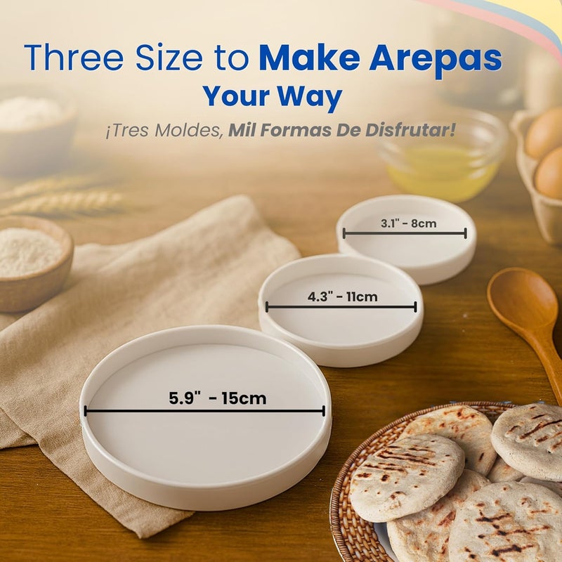 TRAITOOLS Molde para Arepas & Molde para Empanadas – Dough Press Combo with 3 Round Molds (5.9", 4.3", 3.1") – Maquina para Hacer Empanadas y Arepas Colombianas, Pastelitos, Gorditas, Panzerotti, and More - Image 3