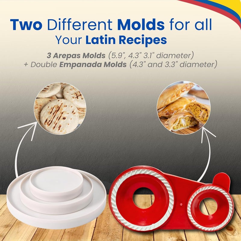 TRAITOOLS Molde para Arepas & Molde para Empanadas – Dough Press Combo with 3 Round Molds (5.9", 4.3", 3.1") – Maquina para Hacer Empanadas y Arepas Colombianas, Pastelitos, Gorditas, Panzerotti, and More - Image 2