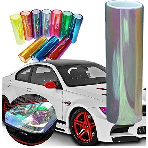 DIYAH 12 X 48 inches Self Adhesive Shiny Chameleon Headlights Tail Lights Fog Lights FilmsFilm Sheet StickerTint Vinyl Film Clear