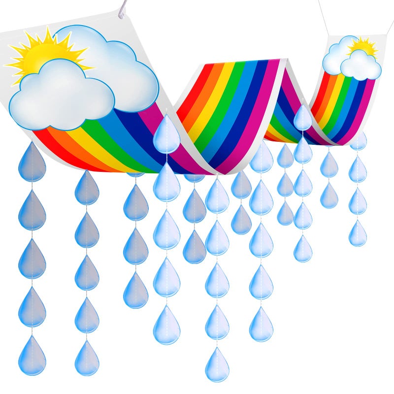 Frienda Rainbow Ceiling Decoration Hanging Rainbow Cloud Ceiling Decoration With Raindrop Garland Party Decorations Raindrop Garland Bunting For Birthday Baby Shower Daycare Decorations Supply - Image 1