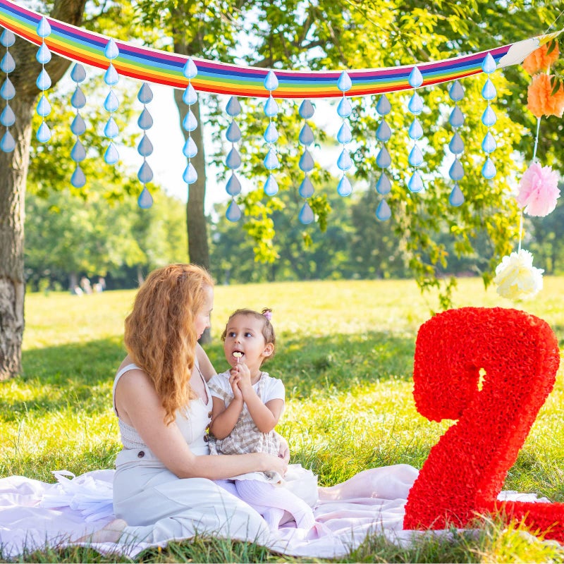 Frienda Rainbow Ceiling Decoration Hanging Rainbow Cloud Ceiling Decoration With Raindrop Garland Party Decorations Raindrop Garland Bunting For Birthday Baby Shower Daycare Decorations Supply - Image 5