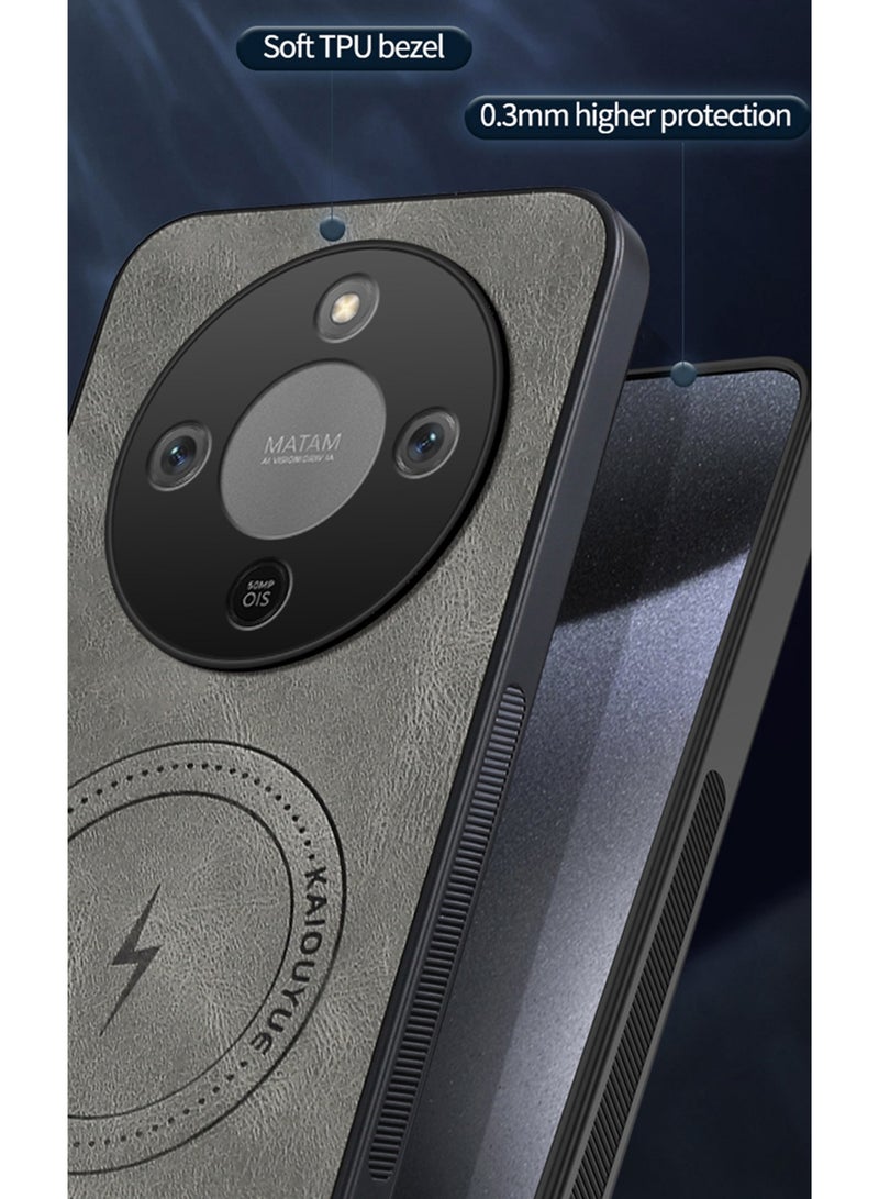 Youque For Honor X9d Magnetic PU Leather Phone Case, Compatible with Honor X9d Luxury Super Light Phone Back Cover Grey - Image 4