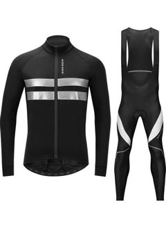 NIBEMINENT Men Cycling Jersey Set Long Sleeve Thermal Fleece Winter Bike Jacket and 3D Padded Bib Pants Tights XL 35x5x25cm  - Image 1
