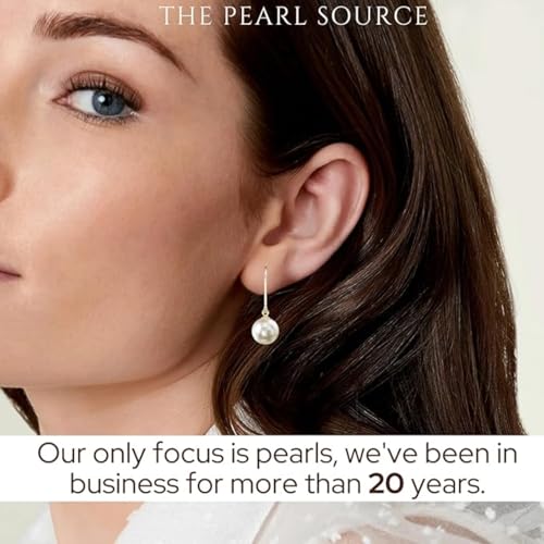 THE PEARL SOURCE AAAA Quality White Round Freshwater Cultured Pearl Hypoallergenic Earrings for Women | 14K Gold Leverbacks Earring | White Gold | 8.0-8.5mm - Image 5