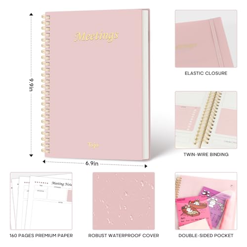 Taja Meeting Notebook for Work Organization - Work Planner Notebook with Action Items, Agenda Planner for Note Taking, 160 Pages (6.9" X 9.9") Project Organizer for Men & Women - Pink - Image 4