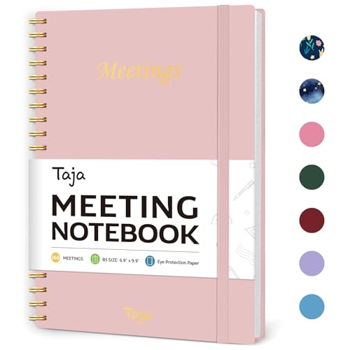 Taja Meeting Notebook for Work Organization - Work Planner Notebook with Action Items, Agenda Planner for Note Taking, 160 Pages (6.9" X 9.9") Project Organizer for Men & Women - Pink - Image 1