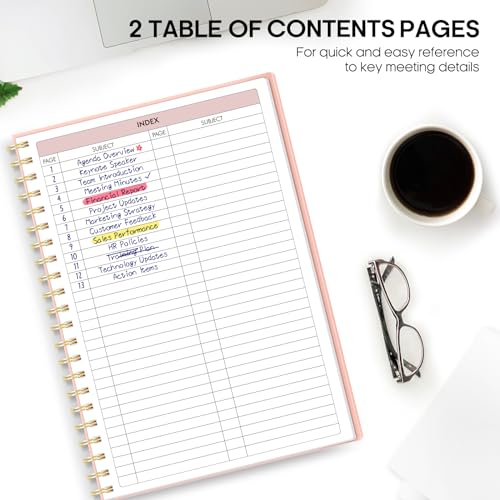 Taja Meeting Notebook for Work Organization - Work Planner Notebook with Action Items, Agenda Planner for Note Taking, 160 Pages (6.9" X 9.9") Project Organizer for Men & Women - Pink - Image 3