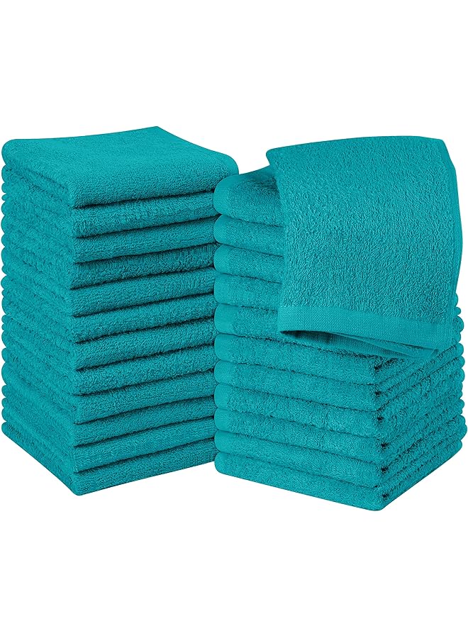 The Bros Cotton Washcloths Set - 100% Ring Spun Cotton, Premium Quality Flannel Face Cloths, Highly Absorbent and Soft Feel Fingertip Towels (24 Pack, Turquoise) - Image 1