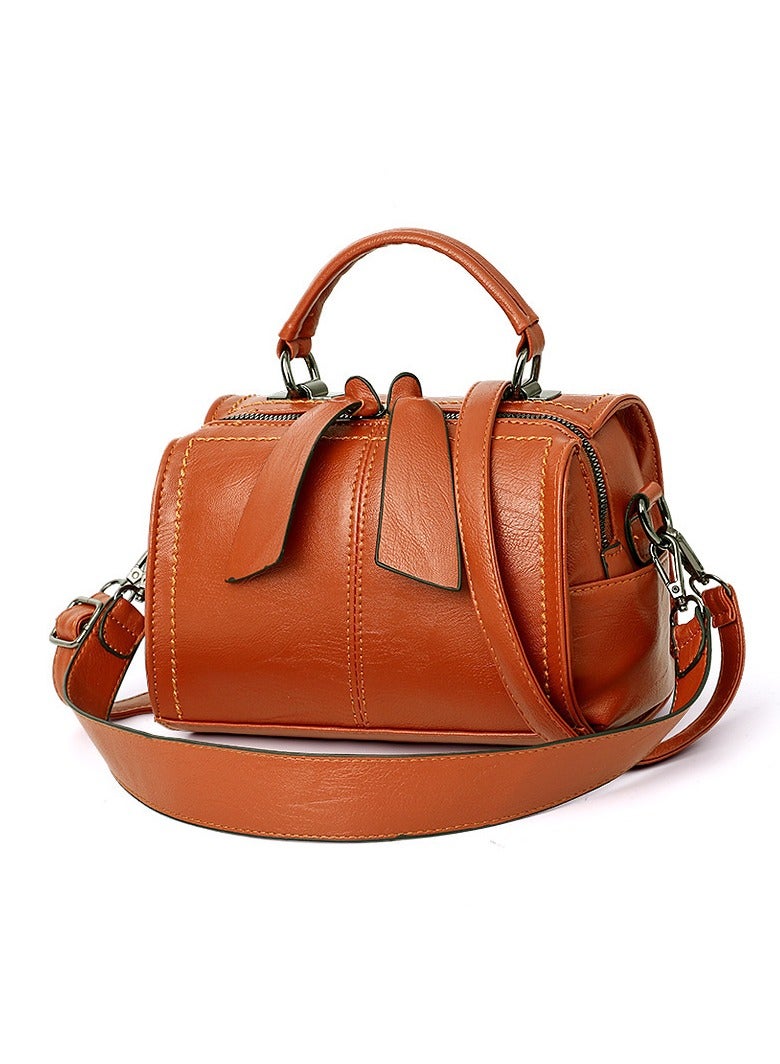 Fashion Design Women Vintage Handbag Leather Shoulder Bag Women Crossbody Bag with Detachable Shoulder Strap Women Bag (Orange) 