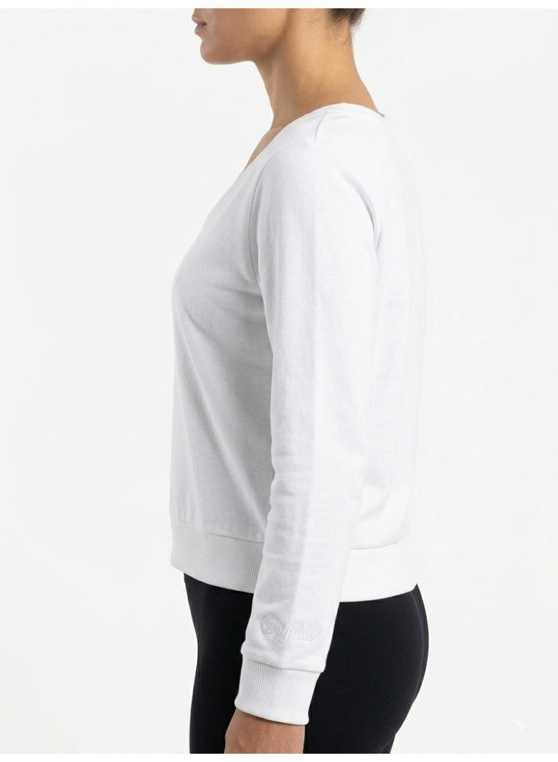 Buffalo Women’s Deep Scoop Neck Sweatshirt - White - Image 3