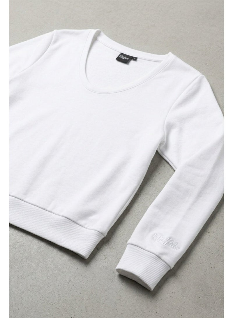 Buffalo Women’s Deep Scoop Neck Sweatshirt - White - Image 2