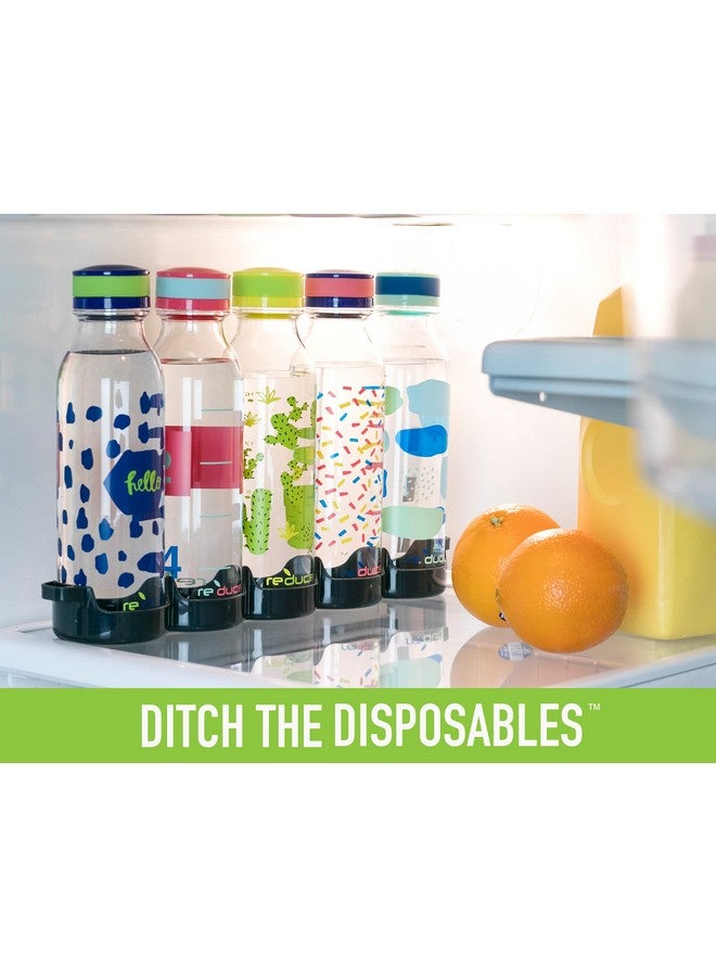 Reduce WaterWeek Reusable Water Bottle Set, 20oz - Plastic Reusable Water Bottle Set of 5, Plus Fridge Tray - BPA-Free, Leak Proof Twist Off Cap - Score - Image 4