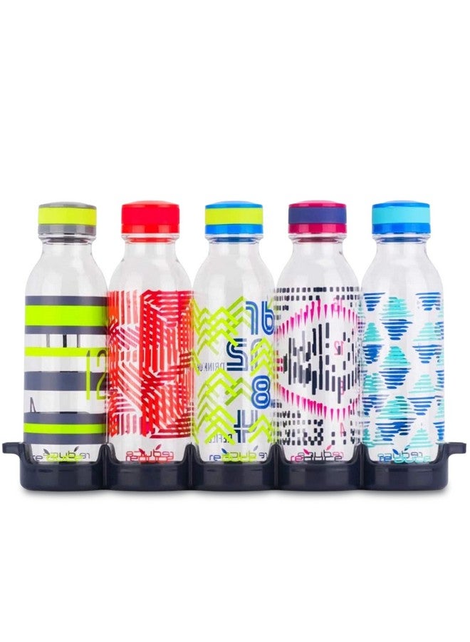 Reduce WaterWeek Reusable Water Bottle Set, 20oz - Plastic Reusable Water Bottle Set of 5, Plus Fridge Tray - BPA-Free, Leak Proof Twist Off Cap - Score - Image 1