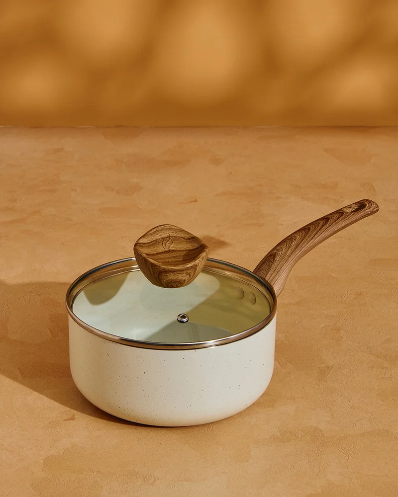 REDTAG Beige Aluminum Non Stick Saucepan With Glass Lid