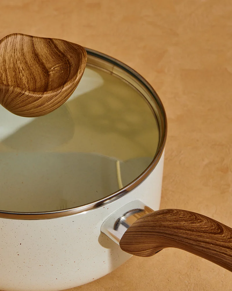 REDTAG Beige Aluminum Non Stick Saucepan With Glass Lid