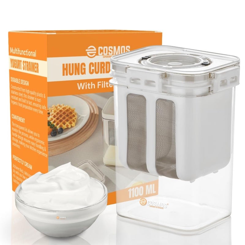 COSMOS صانع الزبادي واللبن اليوناني متعدد الاستخدامات من البلاستيك - 1100 مل | متين، خالي من BPA | سهل التحضير للزبادي والجبن في المنزل، 10 سم × 8 سم × 16 سم، متعدد الألوان (صانع الزبادي اليوناني (EC-02)) - Image 1