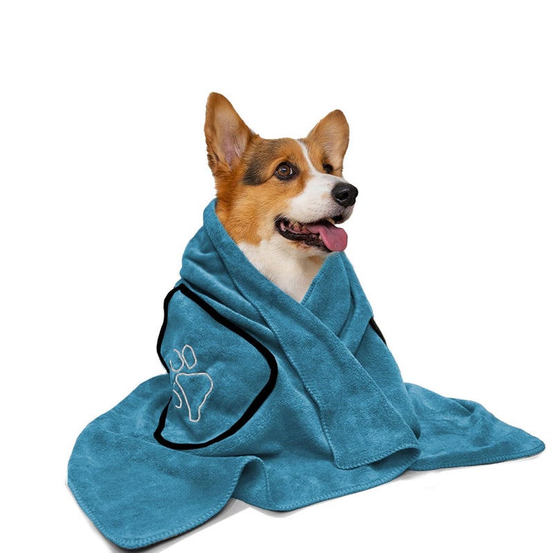 Sassoon Large Pet Towels, Built-in Hand Pockets, Ultra Soft & Microfiber, Cotton Texture, Bacteria Resistance, Quick Drying, Durable, Light and Compact, Colour - Peacock (Pack of 1) 19.6 x 39.3 Inches - Image 1
