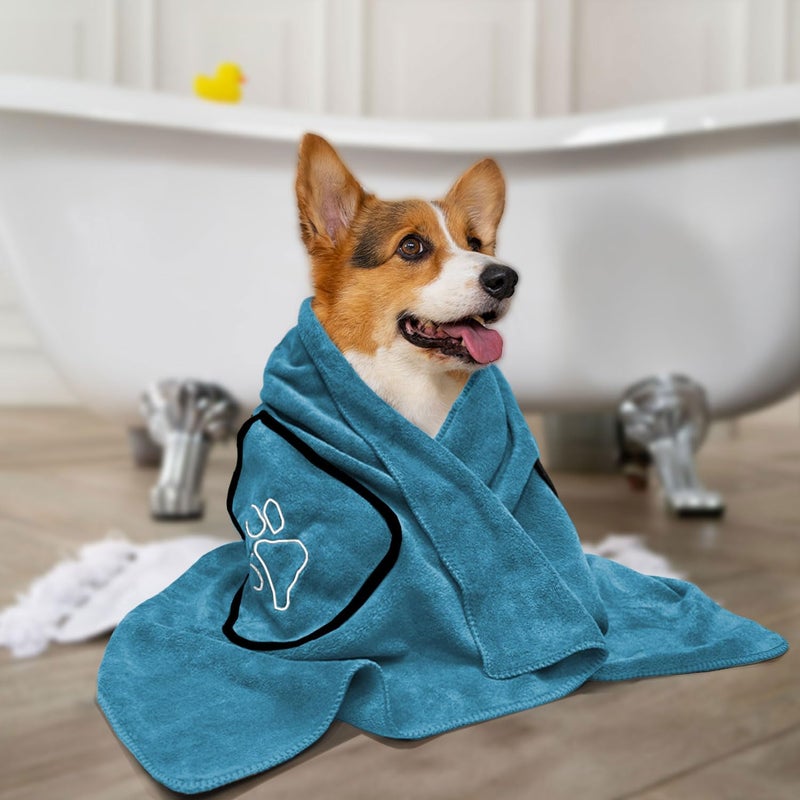 Sassoon Large Pet Towels, Built-in Hand Pockets, Ultra Soft & Microfiber, Cotton Texture, Bacteria Resistance, Quick Drying, Durable, Light and Compact, Colour - Peacock (Pack of 1) 19.6 x 39.3 Inches - Image 5