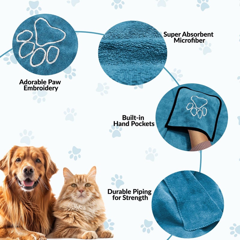 Sassoon Large Pet Towels, Built-in Hand Pockets, Ultra Soft & Microfiber, Cotton Texture, Bacteria Resistance, Quick Drying, Durable, Light and Compact, Colour - Peacock (Pack of 1) 19.6 x 39.3 Inches - Image 4