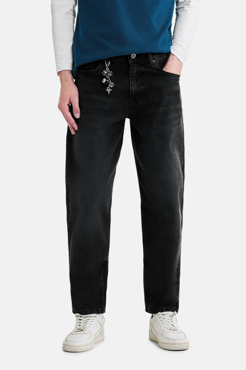 سنيتش Black Solid Loose Fit Streetwear Jeans