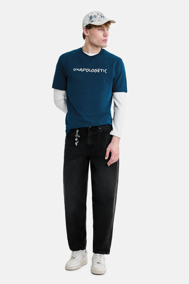 سنيتش Black Solid Loose Fit Streetwear Jeans