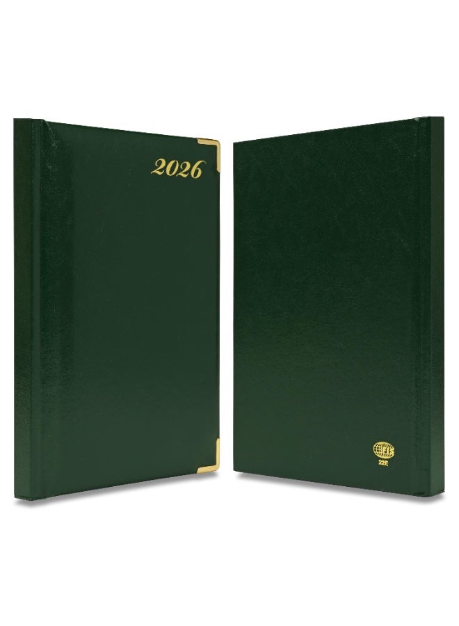 FIS مفكرة 2026، حجم A5 (148x210 مم)، غلاف صلب من مواد الفينيل، جانب واحد مبطن، زوايا ذهبية، إنجليزي، ورق أبيض 60 جرام، لون أخضر - FSDI22E26GR - Image 2