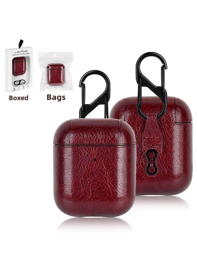 Generic - For Apple Bluetooth Headset Protective Case Airpods Pro Leather Case AppleAirpods432 Generation Headphone Case-Color:Dark Red Back Buckle-Applicable Model:Airpods 4 In Carton - Image 1