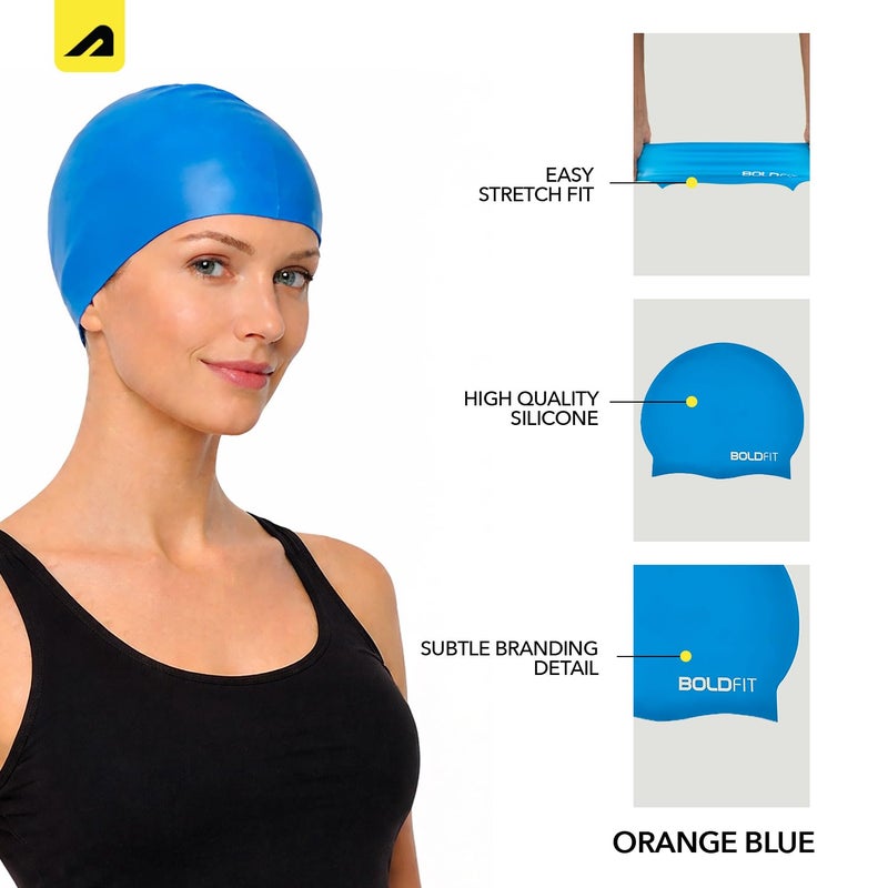 BOLDFIT Swimming Cap for Men Silicone Swimming Caps for Women Unisex Swim Cap for Boys, Girls and Kids Swimming Cap for Women Long Hair Swimming Head Cap Men Silicone Fabric, Easy Fit - Black - Image 2