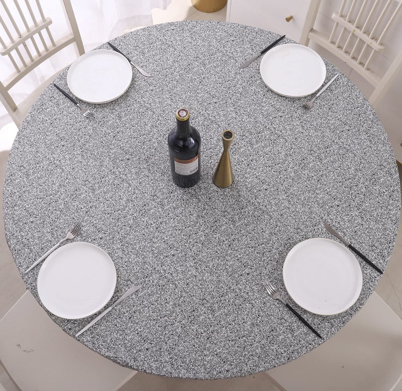 Round Vinyl Fitted Tablecloth with Flannel Backing Elastic Edge Design Table Cover Waterproof OilProof PVC Table Cloth StainResistant Best for 3236 Round