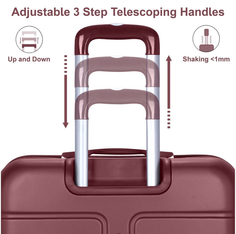SENATOR Hard Case Travel Bag Large Checked Luggage Trolley ABS Lightweight Suitcase with 4 Spinner Wheels A1012, Burgundy - Image 4