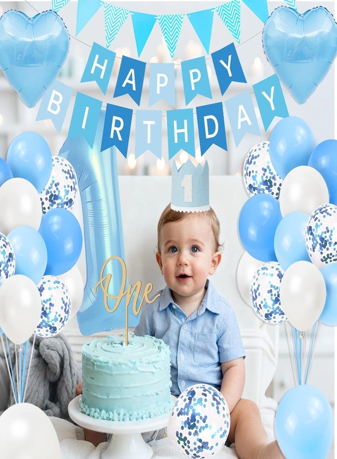 FINDRICH First Birthday Decorations for Boy, 1st Birthday Decorations Boy with High Chair Banner, Number 1 Balloon Cake Topper Crown Banner For Baby First Birthdays Decoration - Image 3