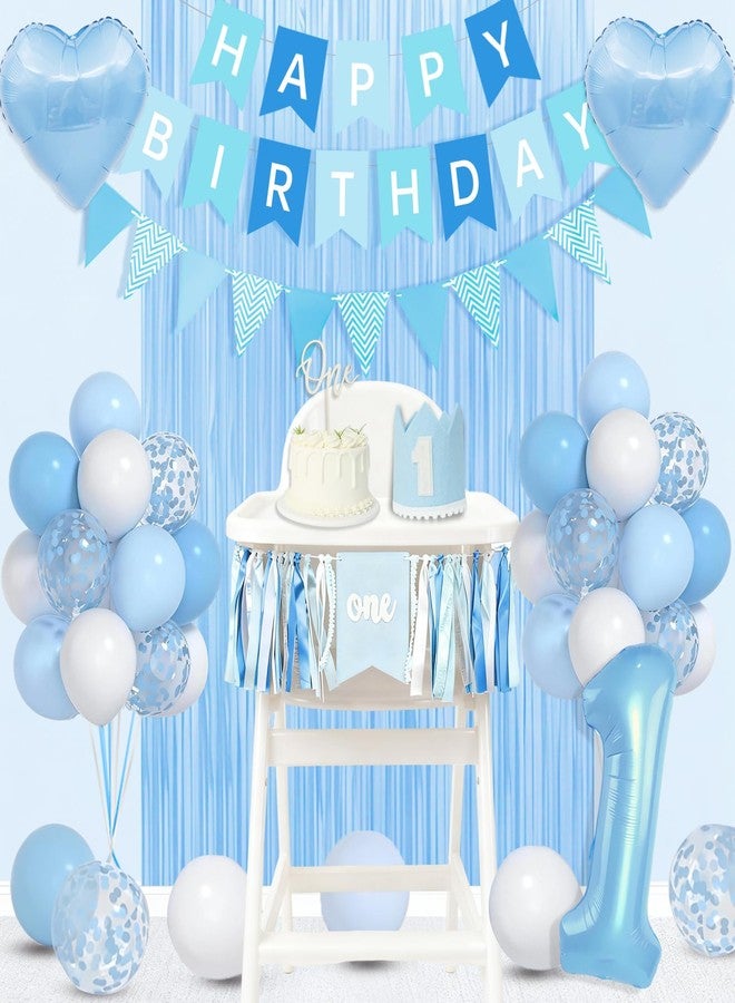 FINDRICH First Birthday Decorations for Boy, 1st Birthday Decorations Boy with High Chair Banner, Number 1 Balloon Cake Topper Crown Banner For Baby First Birthdays Decoration - Image 1